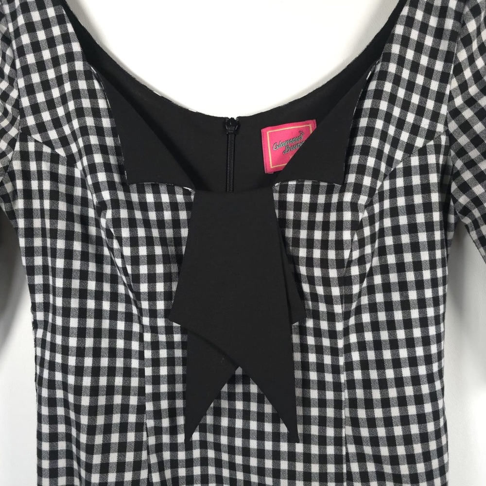 GLAMOUR BUNNY Jacky 60s Jacky Pencil Dress Gingham Back Slit Chic Bow‎ Size XS - Picture 7 of 13